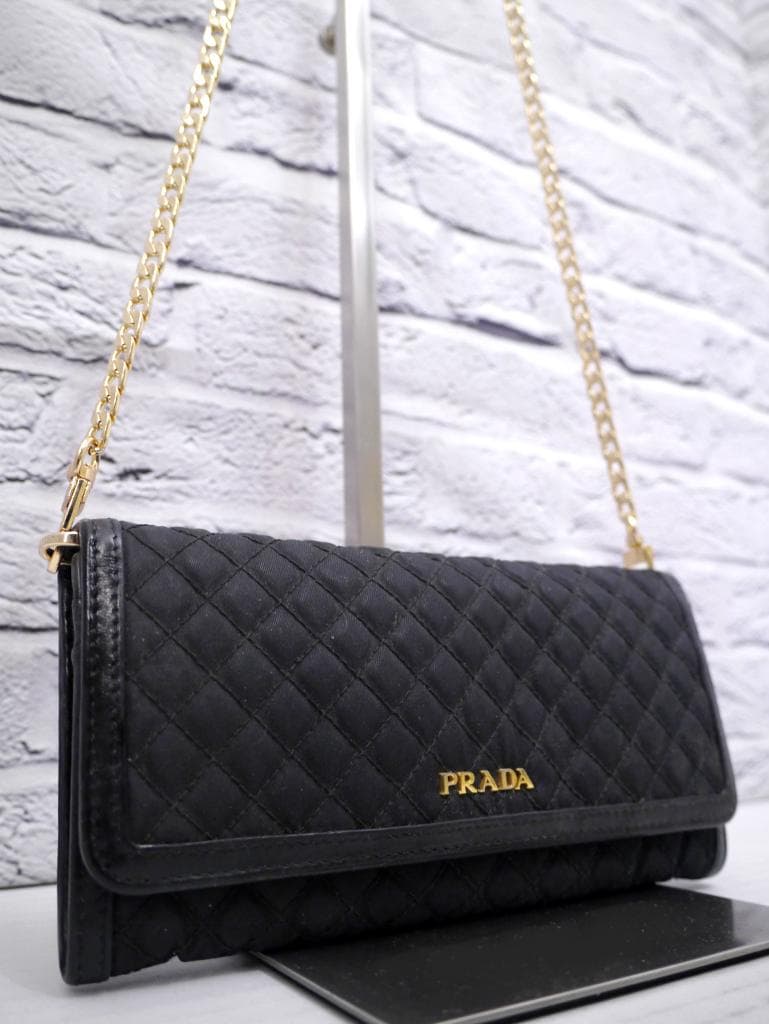美品◆ PRADA プラダ キルティングナイロン ショルダー バッグ 長財布 黒