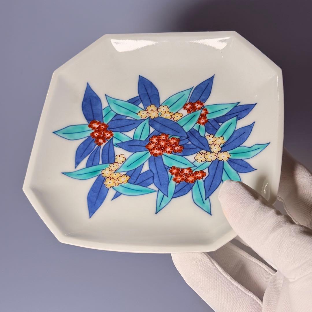 人間国宝　今泉今右衛門　錦沈丁花絵銘々皿　八角形　共箱　高級ライン　日本料理