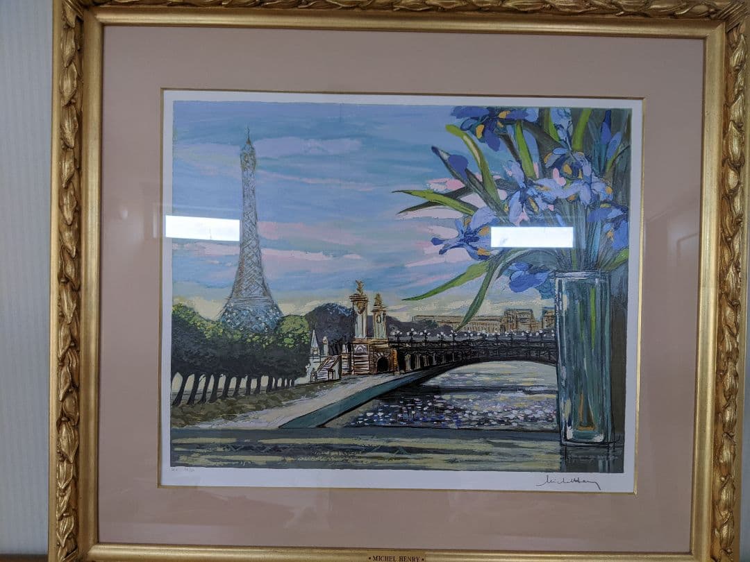 絵画　エッフェル塔とアイリス