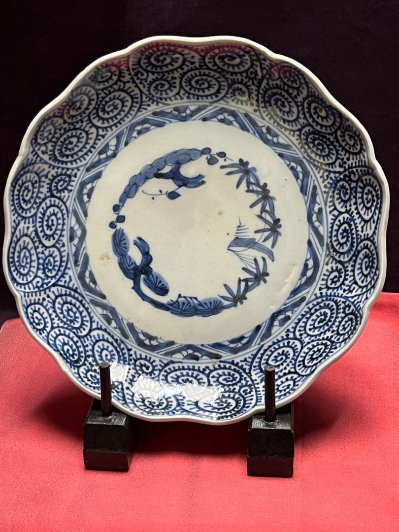 江戸期蛸唐草見込松竹梅輪花皿割れニュー無し古い物です時代多少の使用感あります