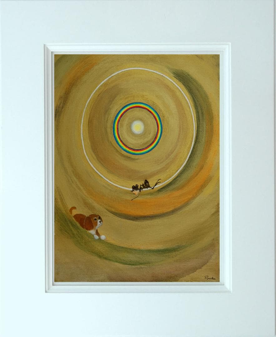 油絵菅家令子絵 絵画インテリア額付(青緑＋金色の枠)F6-070119祈り犬女子