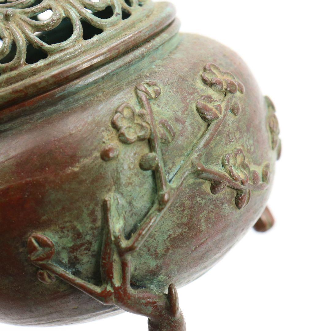 須賀月芳造 蝋型鋳銅香炉 松竹梅文 歳寒三友 高岡銅器　AB149　1F20