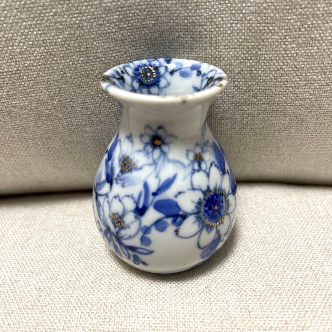 渡辺秀代　染付花舞文小花器　一輪挿し　花器　九谷焼