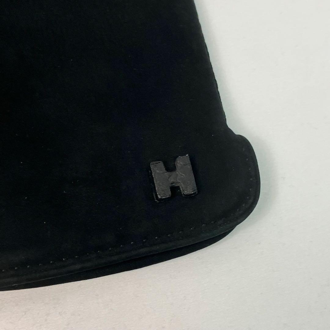【未使用級】HERMES エルメス　最上級カシミア スエード　手袋　Hロゴ　黒