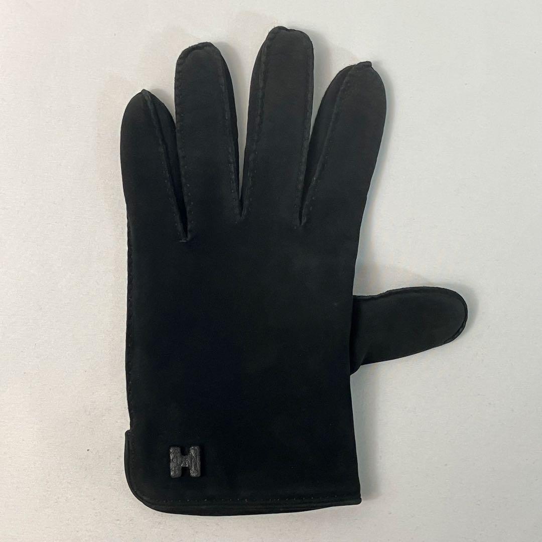 【未使用級】HERMES エルメス　最上級カシミア スエード　手袋　Hロゴ　黒