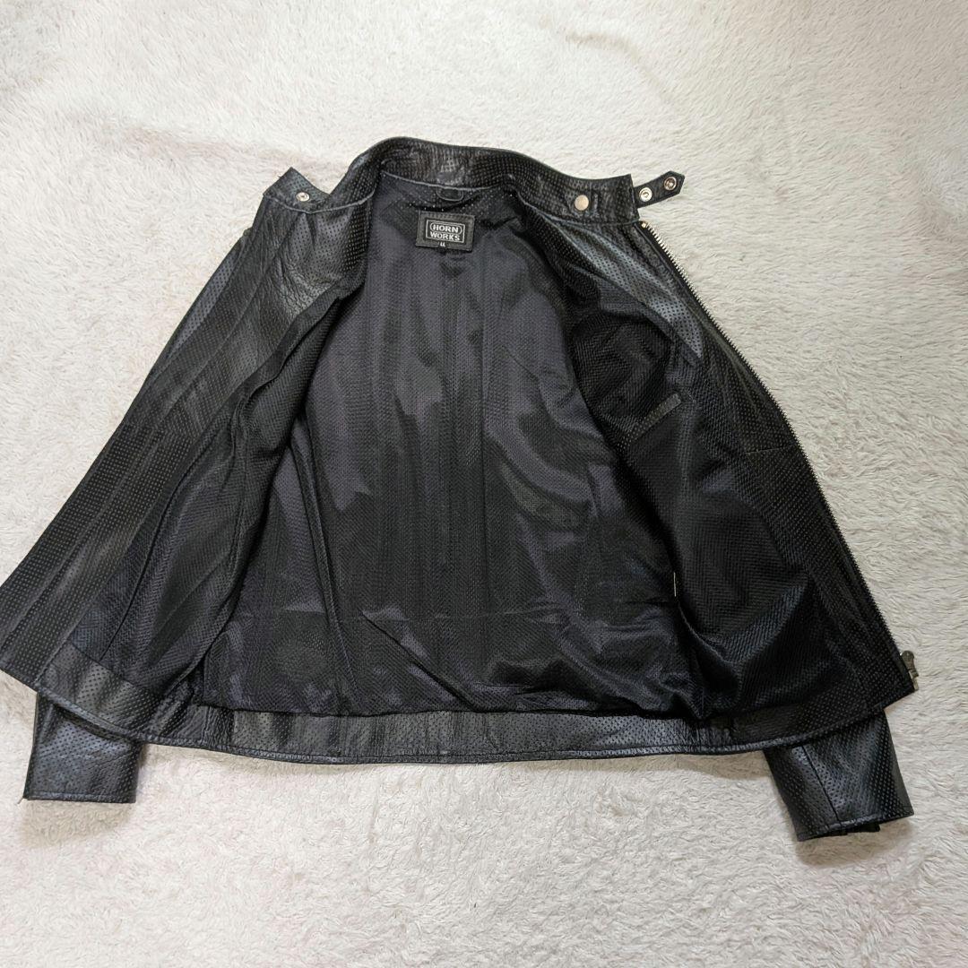 美品 LLサイズ✨ホーンワークス 黒 バッファローレザーライダース　パンチング