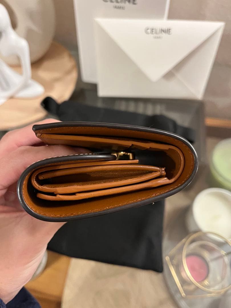 セリーヌ CELINE 三つ折り財布 ウォレット トリオンフ レザー/ツイード