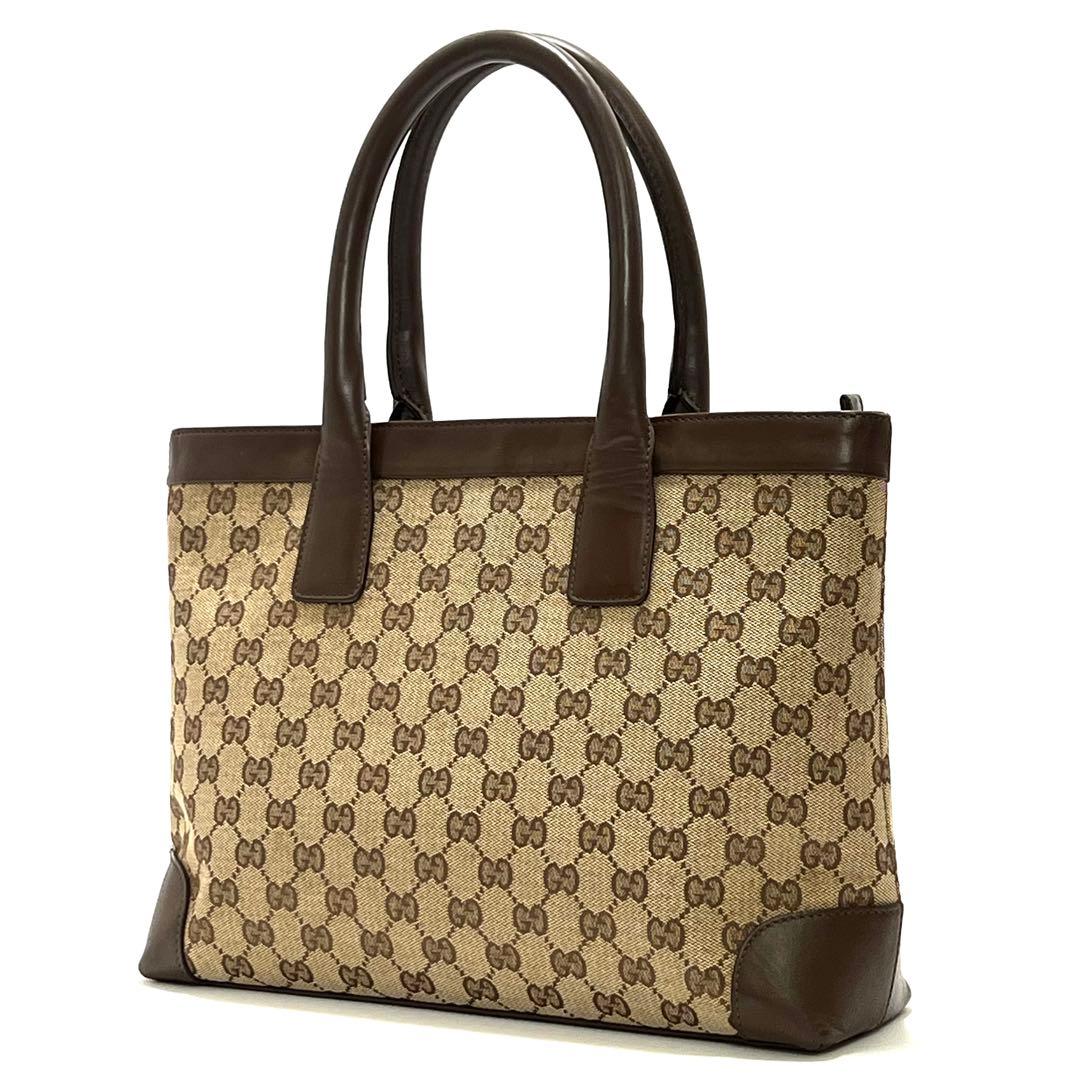 グッチ　トートバッグ　ハンドバッグ　GG柄　キャンバス　レザー　ブラウン