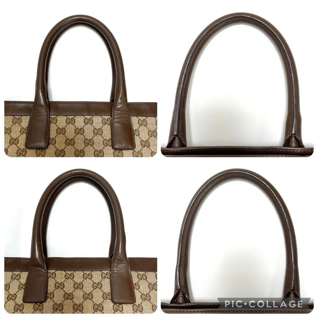 グッチ　トートバッグ　ハンドバッグ　GG柄　キャンバス　レザー　ブラウン