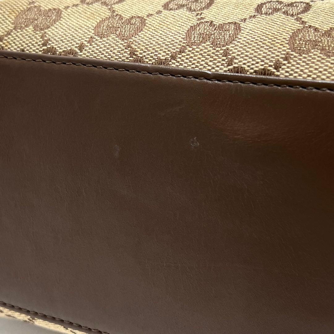 グッチ　トートバッグ　ハンドバッグ　GG柄　キャンバス　レザー　ブラウン