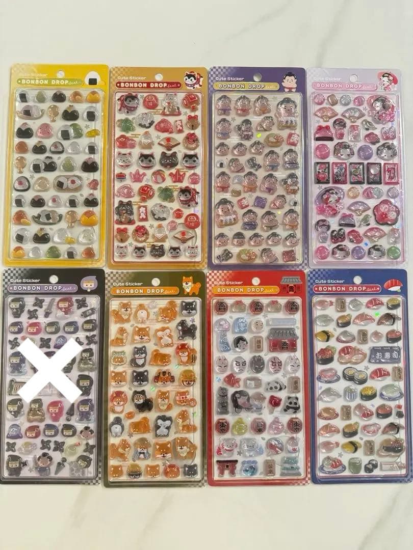 ボンボンドロップシール　和柄　おにぎり　舞妓　柴犬　相撲　忍者　東京観光　縁起物