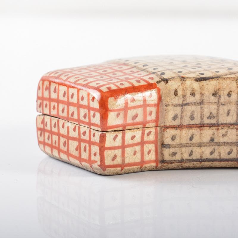 Gojyo　野々村仁清作　色絵格子文扇形香合　時代箱二重箱　V　R6219