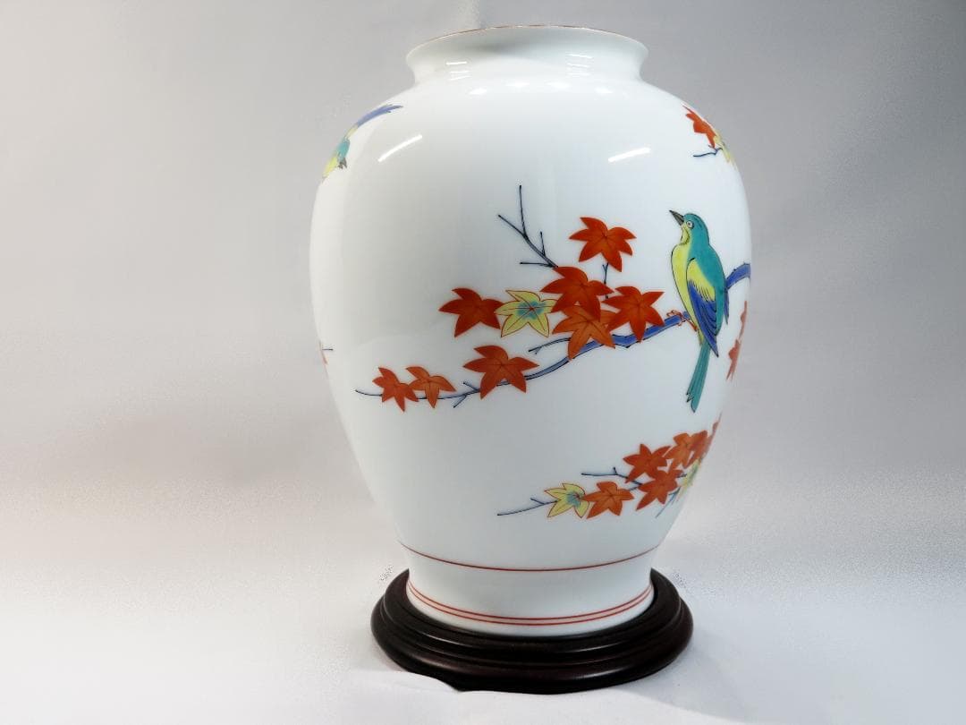 美品 ☆ 十三代酒井田柿右衛門作 花鳥図「秋」の壺 昭和 ヴィンテージ
