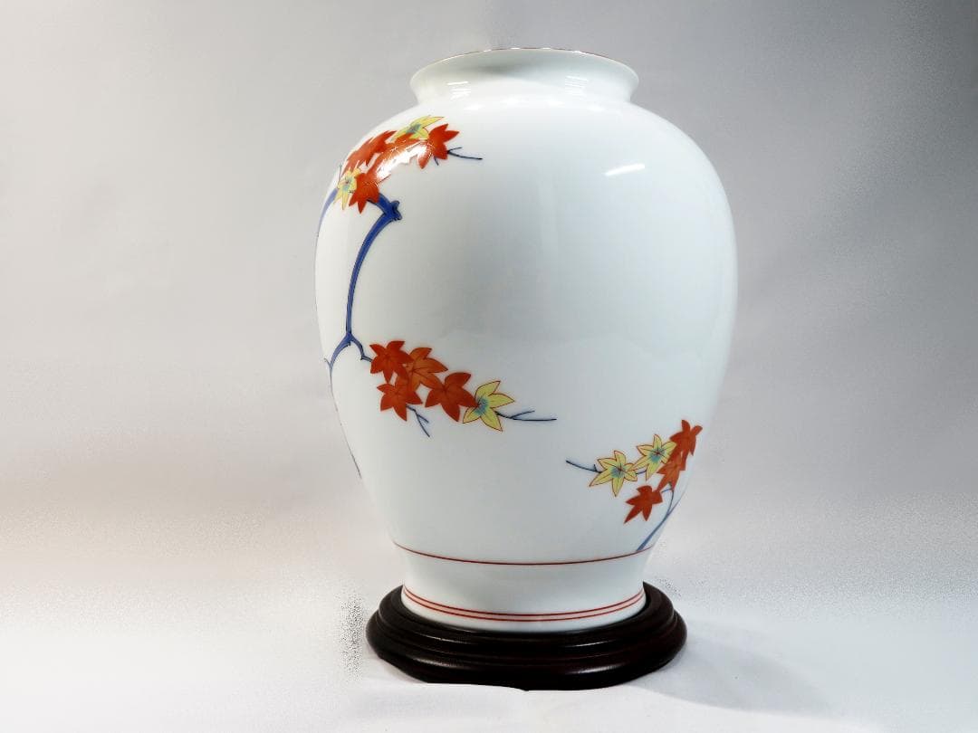 美品 ☆ 十三代酒井田柿右衛門作 花鳥図「秋」の壺 昭和 ヴィンテージ