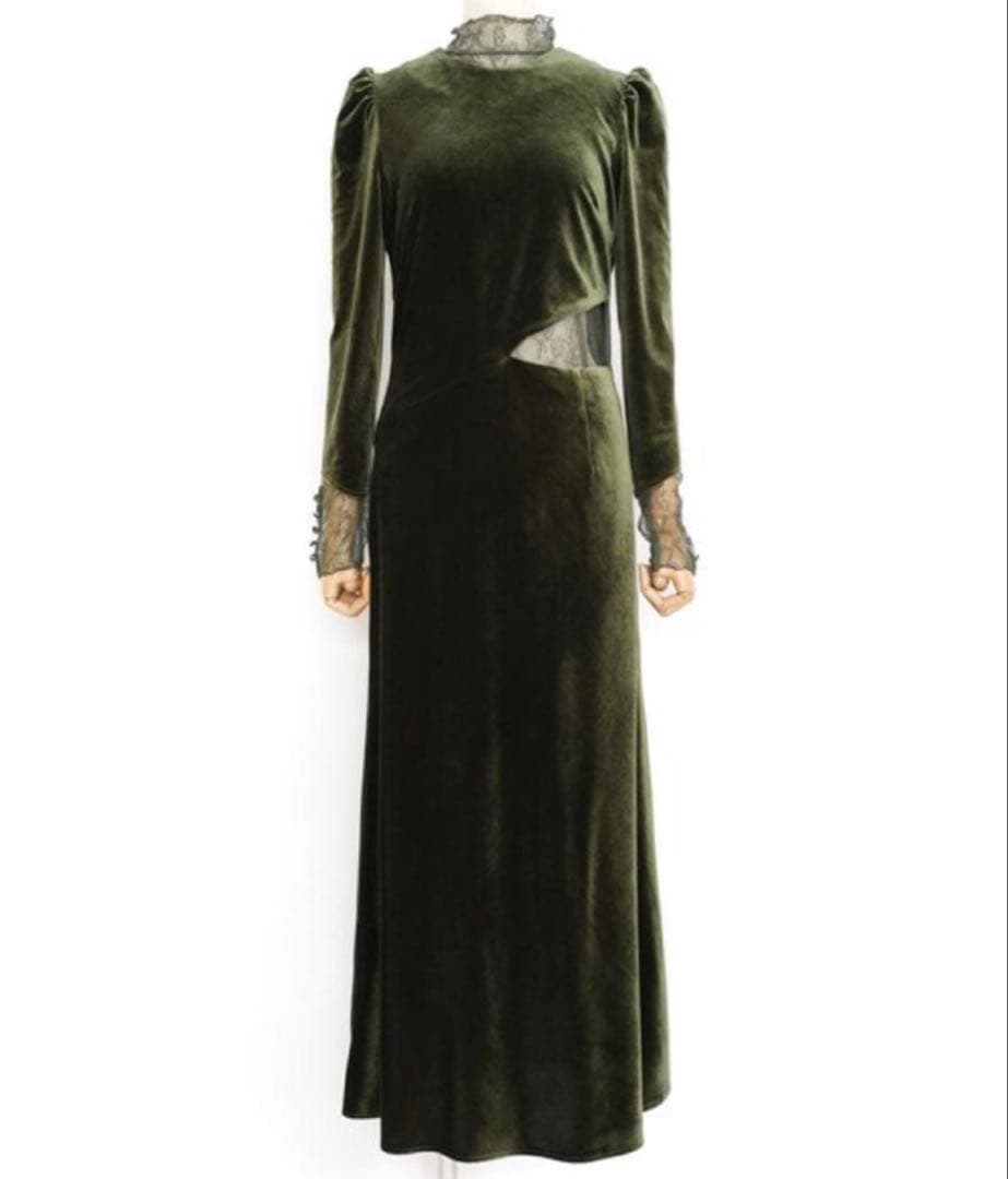 Ameri ベロアホールレースドレス