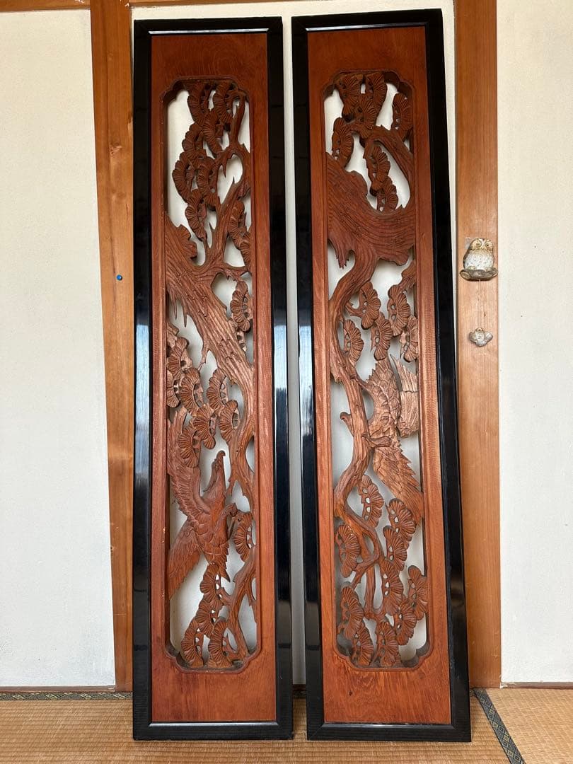 欄間　木製彫刻パネル 2枚セット