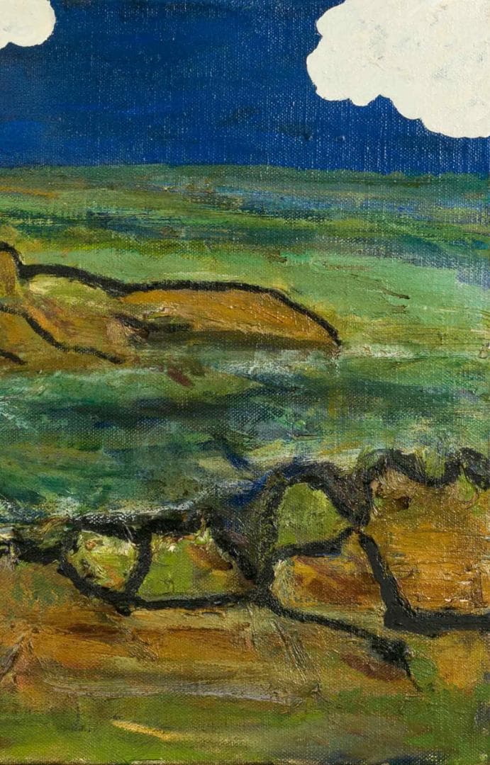 林武　油彩　肉筆『奥伊豆』表サイン　裏サイン　共シール　F6号　額無　b797