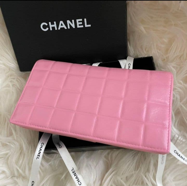 シャネル CHANEL 財布 二つ折り ピンク チョコバー 正規品
