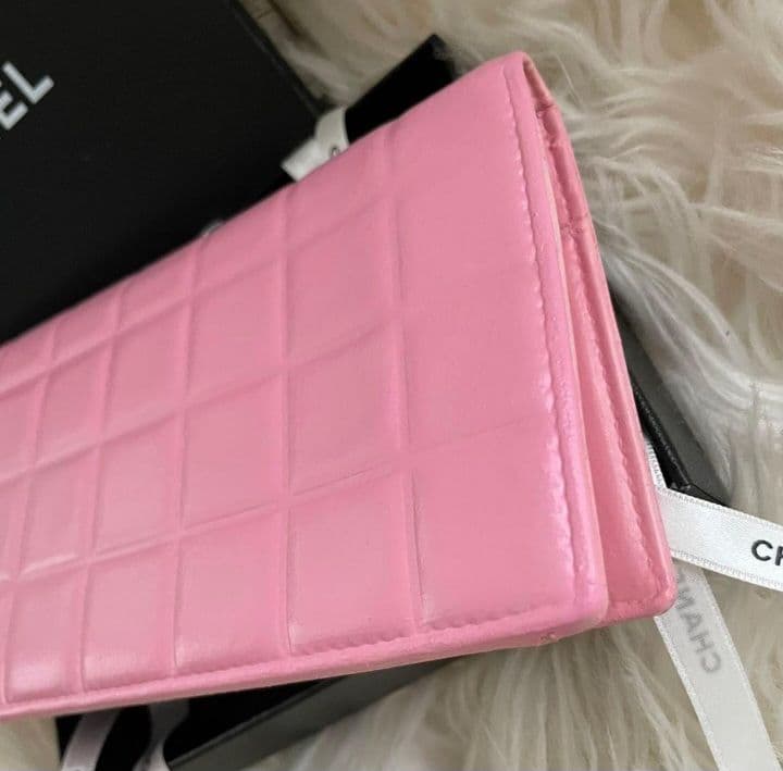 シャネル CHANEL 財布 二つ折り ピンク チョコバー 正規品