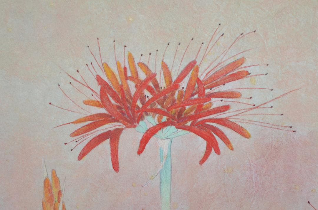 【曼珠沙華(彼岸花)」 岩絵の具 額入り】東山魁夷の流派