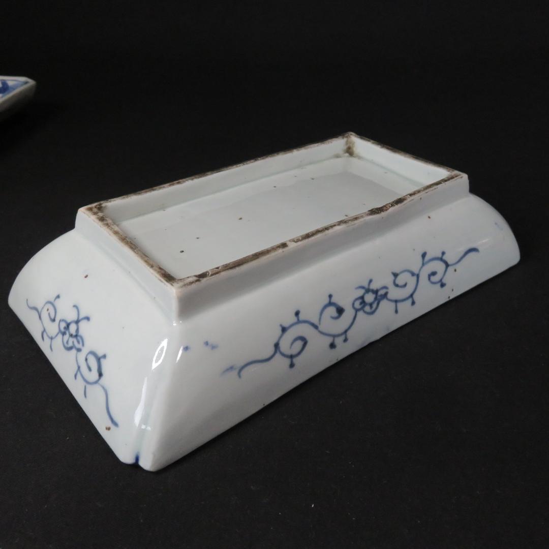 長皿 染付 3枚 窯傷 歪み 古伊万里