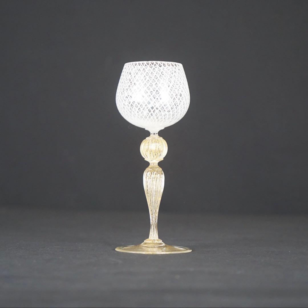 【MURANO】ムラーノ ベネチアンガラス 金彩 ワイングラス ITALY