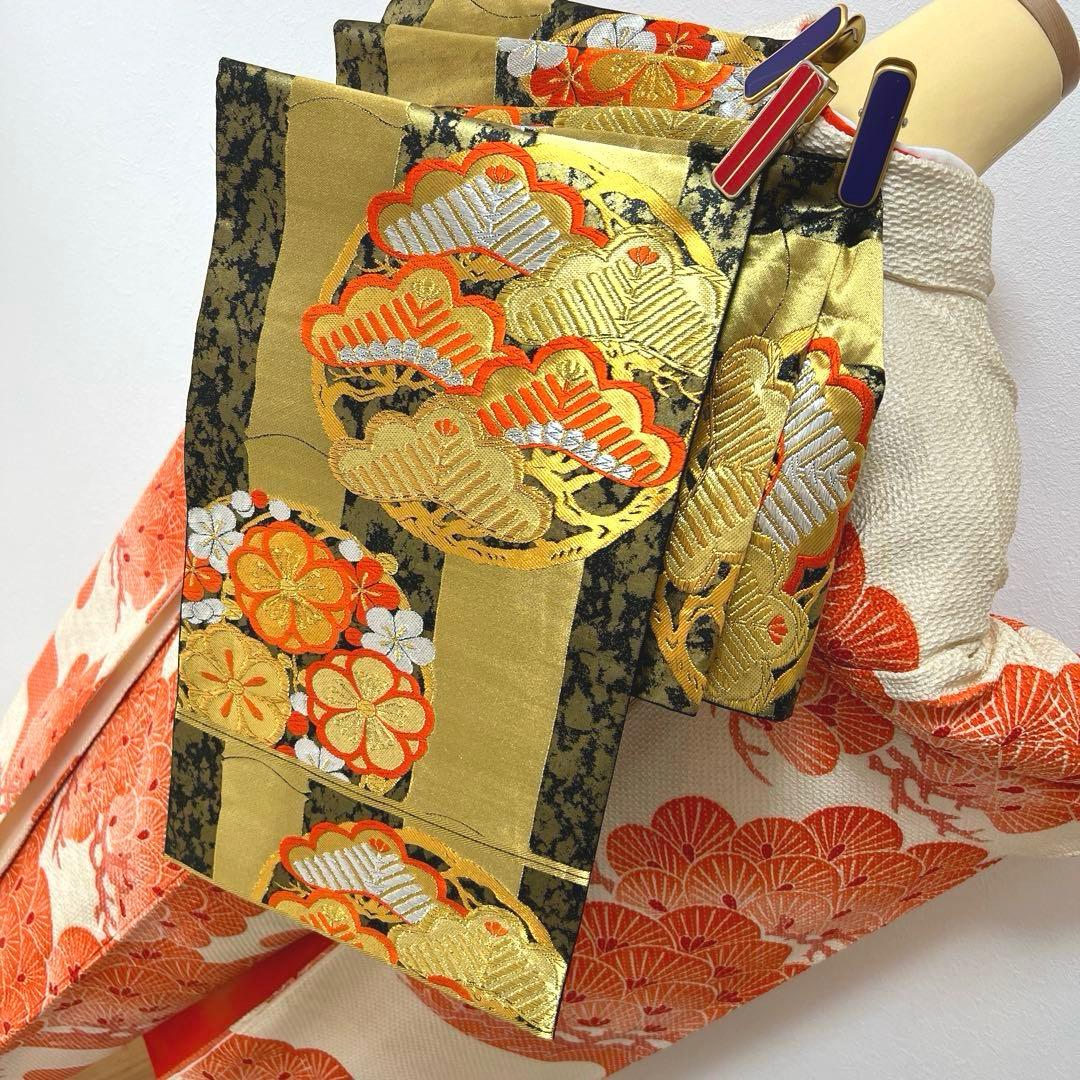 444 振袖フルセット 正絹 朱赤 オレンジ 絞り 藤娘きぬたや 高級 小柄さん