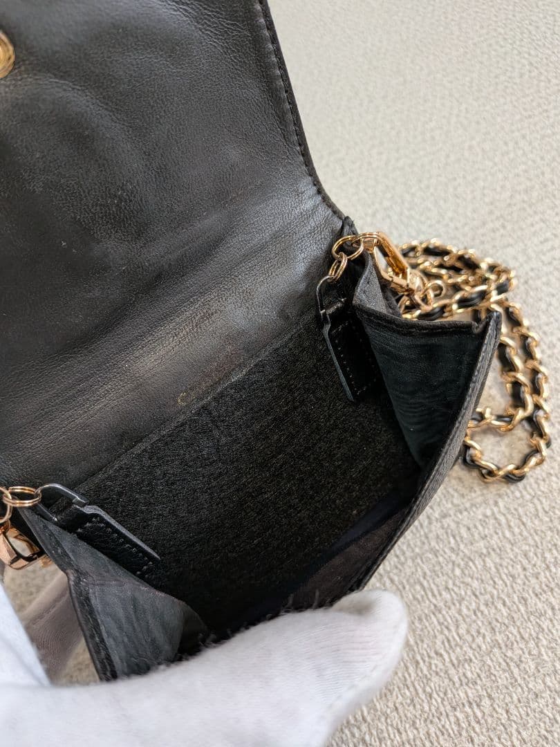 シャネル　デカココ　Wホック折り財布　黒　キャビアスキン　チェーン　ウォレット