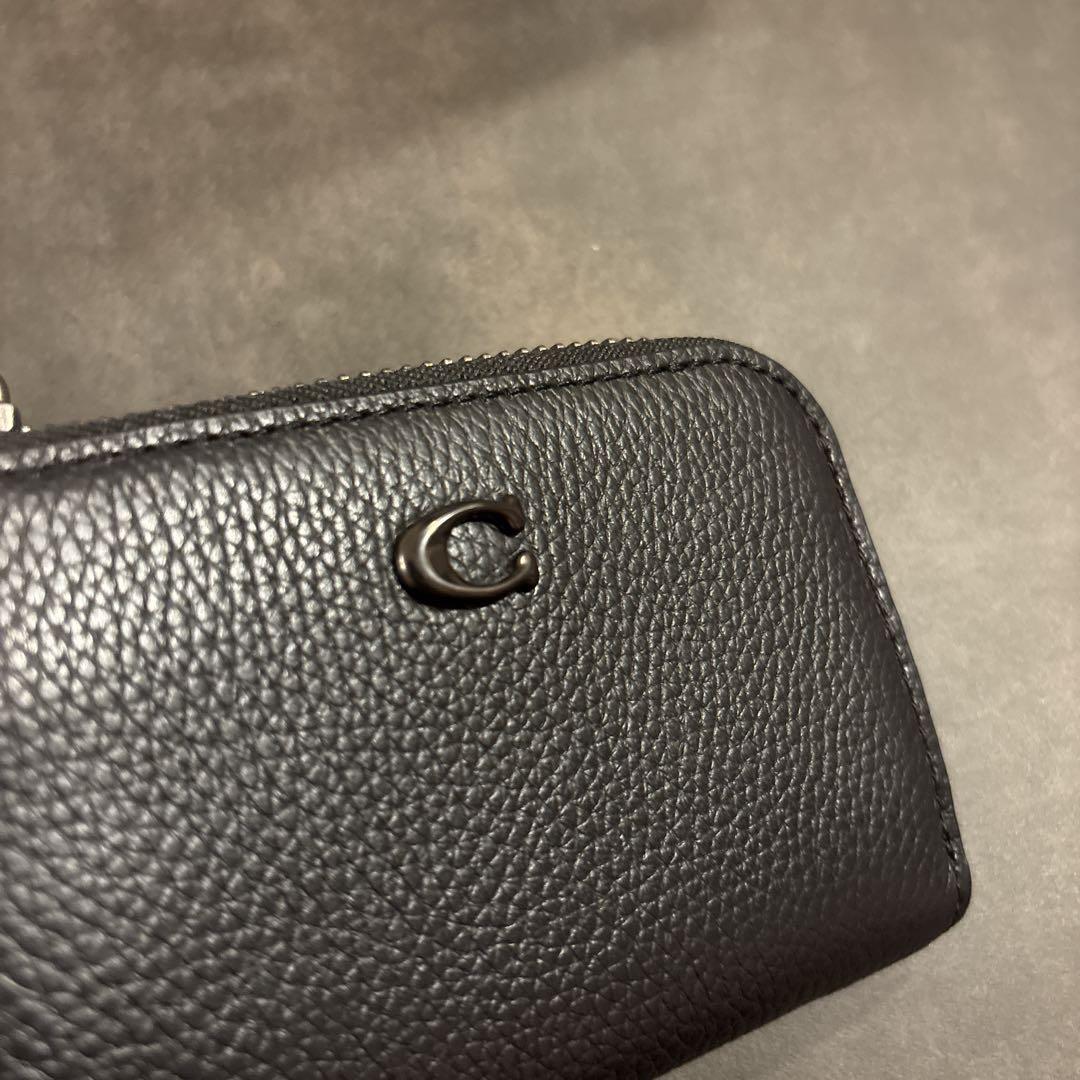現行・未使用 コーチ ペブルレザー Lジップ キーケース ブラック COACH