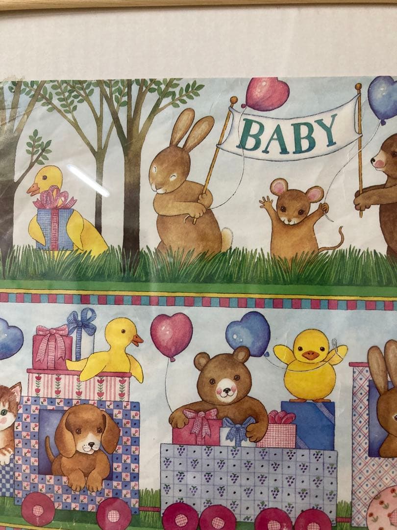 アンティークアート 動物のイラスト 木製フレーム付き