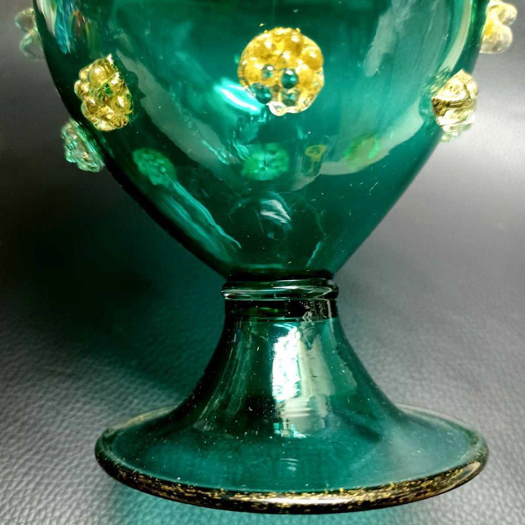 MURANO ムラノ 金彩 双耳 グリーン 花器 オブジェ