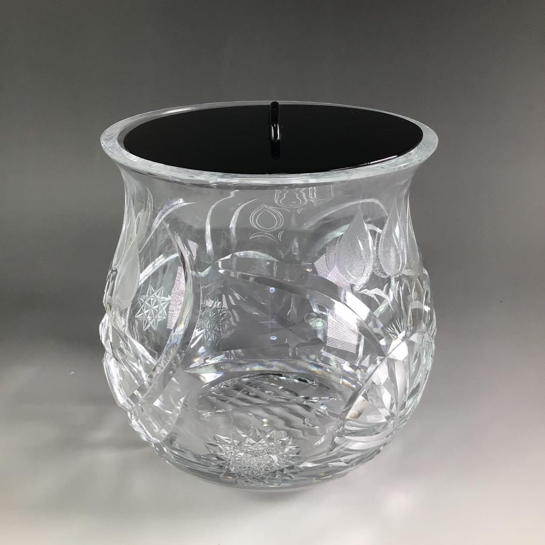 Ｒ８　水指　『山本曠作』『クリスタル硝子』『切子水指』　共箱　茶道具　ガラス工芸