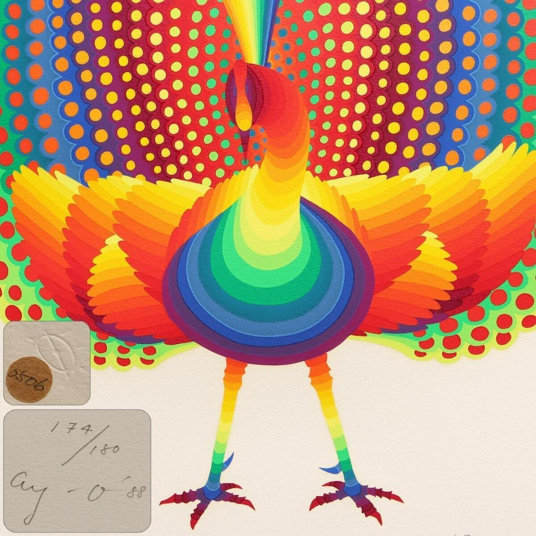 靉嘔 AY-O (アイオー) シルクスクリーン「孔雀」174/180 額装