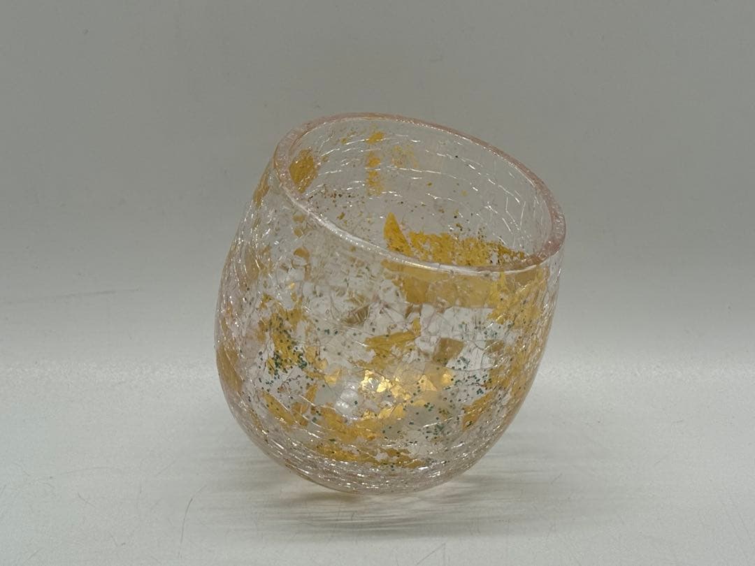 坂田甚内作　氷割金彩ガラスくいのみ2点　人気作家　送料込み250827