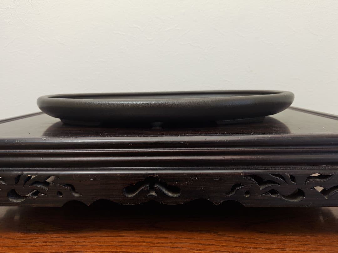 陶器製楕円形盆栽鉢 約47cm× 34cm×4.5cm　薄型・大型盆栽鉢