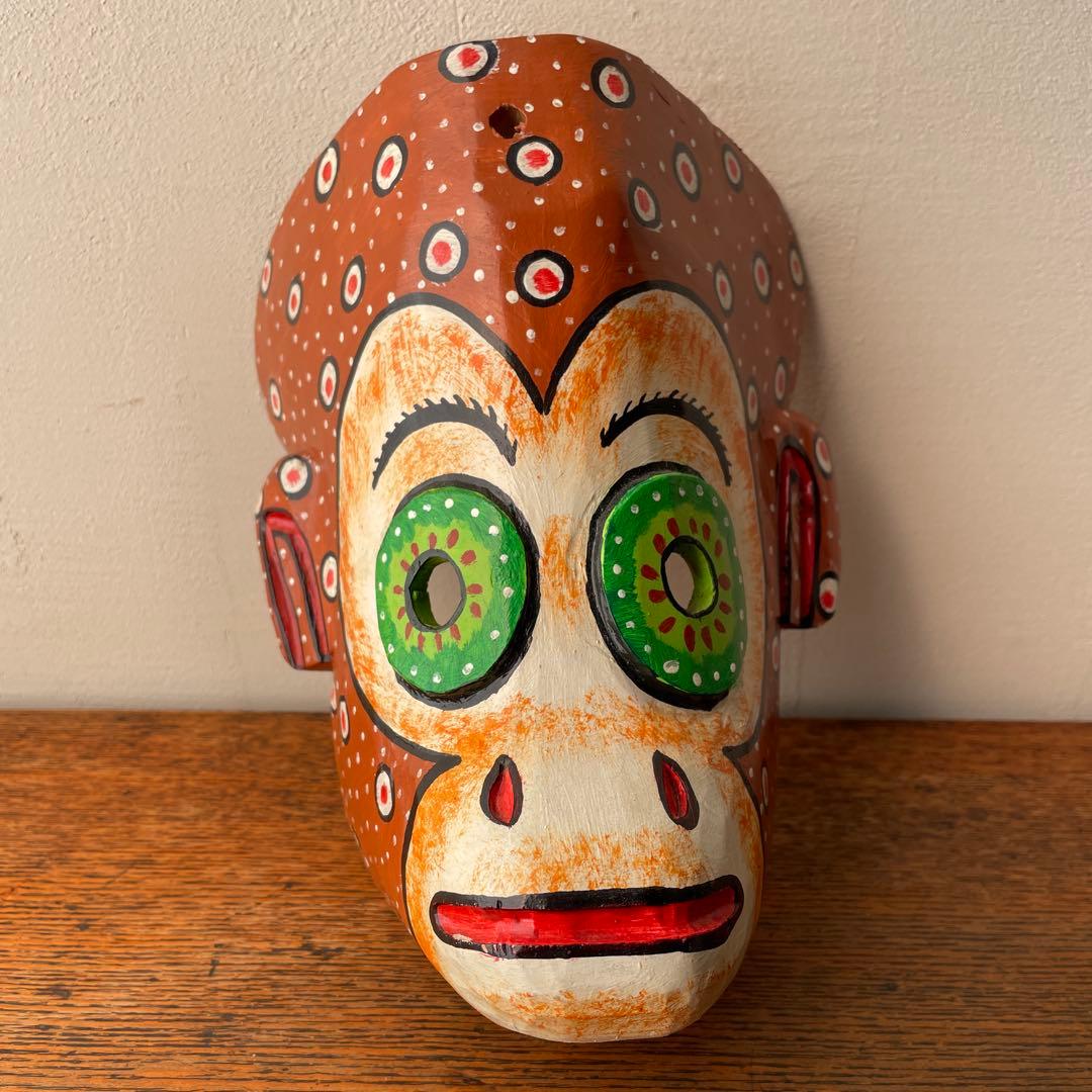 ご確認用　木製　木彫り　猿　マスク　お面南米　メキシコ　壁掛け　カラフル　手描き