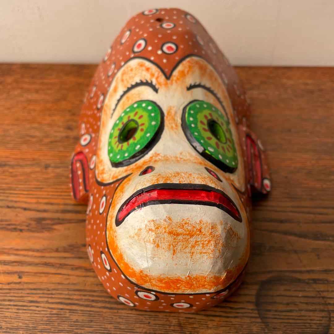 ご確認用　木製　木彫り　猿　マスク　お面南米　メキシコ　壁掛け　カラフル　手描き