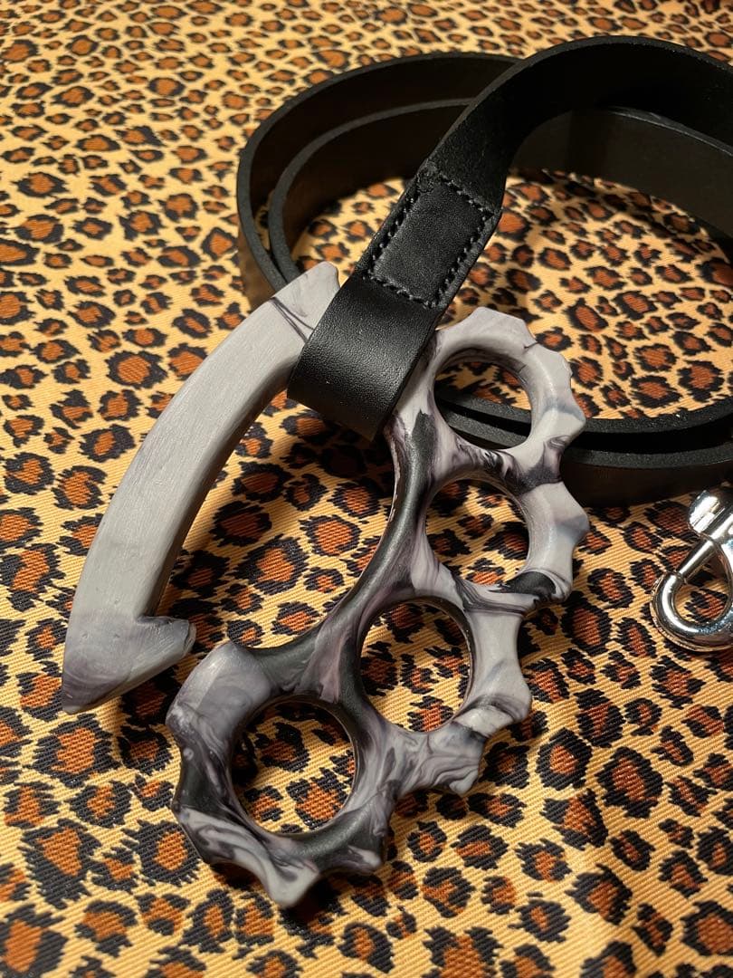 グレー黒　ナックル　ドッグ　リード　本革