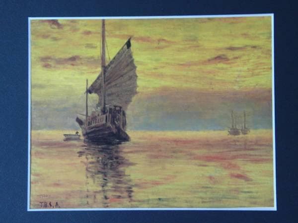 青木繁、【夕焼けの海】、豪華・希少画集画、新品高級額・額装付