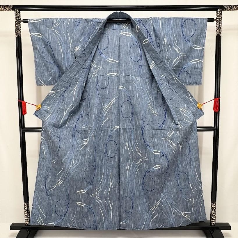 ゆりのはな　未使用品　竺仙　浴衣　結び柳模様　綿　仕立て上がり　F002