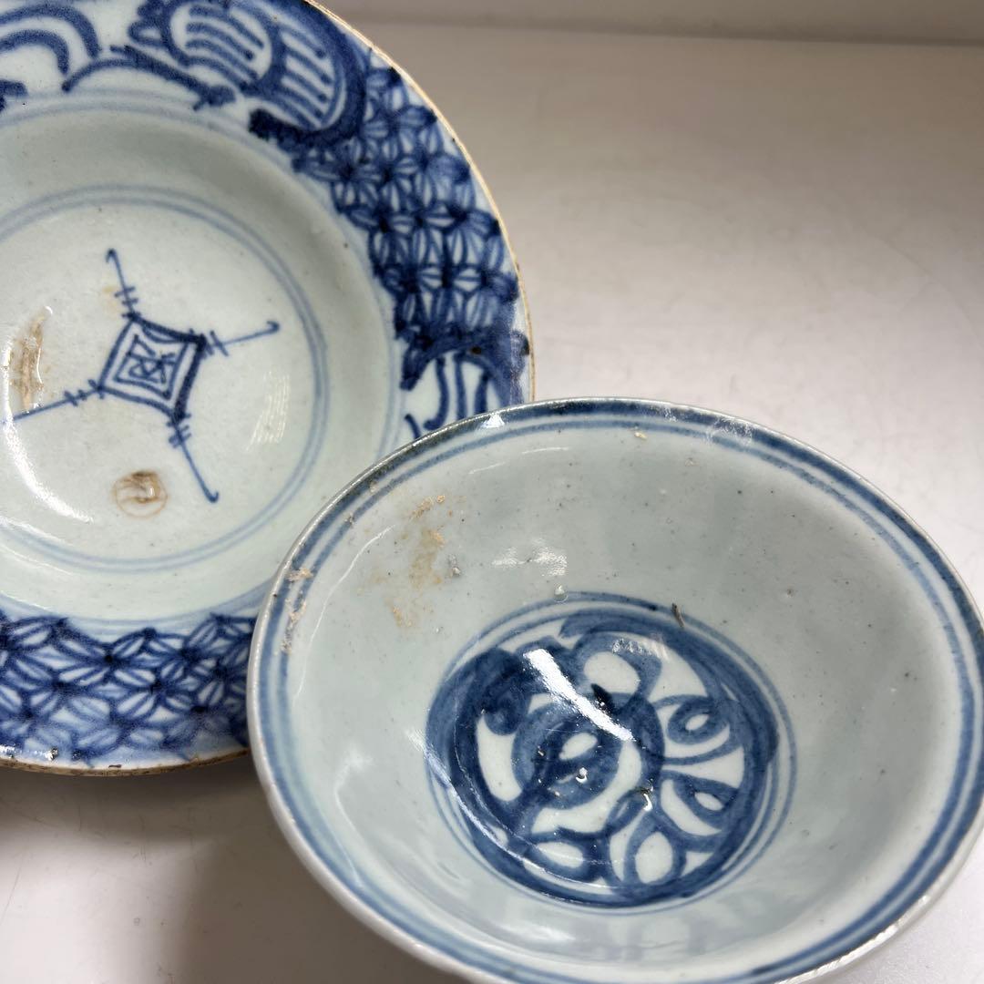 中国古玩　新渡中鉢2客　口径約17/12.7㎝　東Y7-0804①