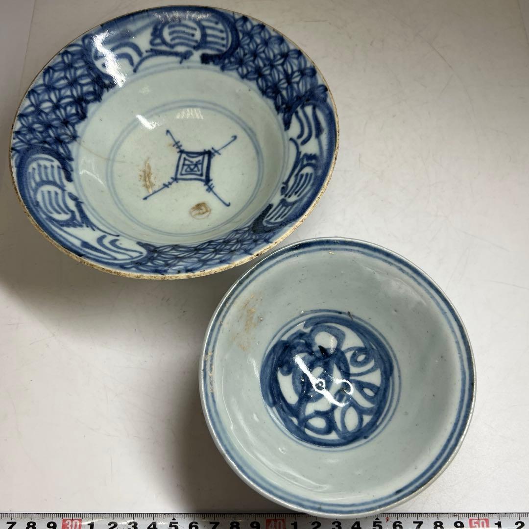 中国古玩　新渡中鉢2客　口径約17/12.7㎝　東Y7-0804①