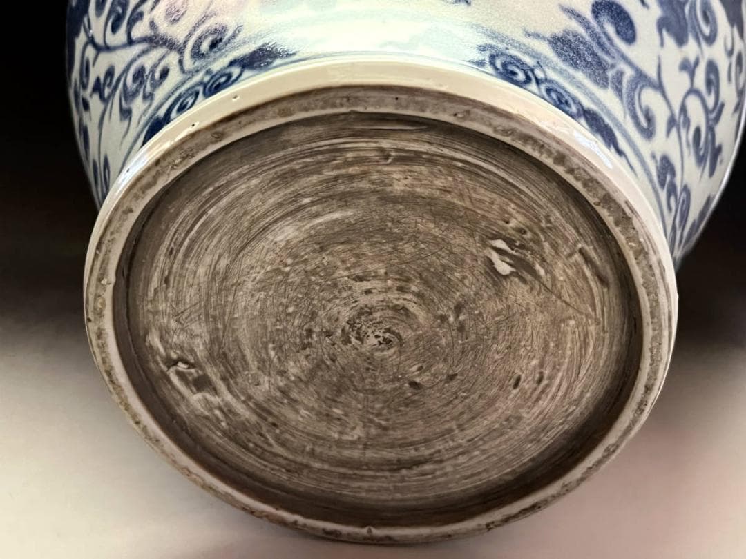 壷■安南染付耳付唐草文瓶 青華 花文大壺 古壷 花瓶花器 古玩 唐物  時代物■