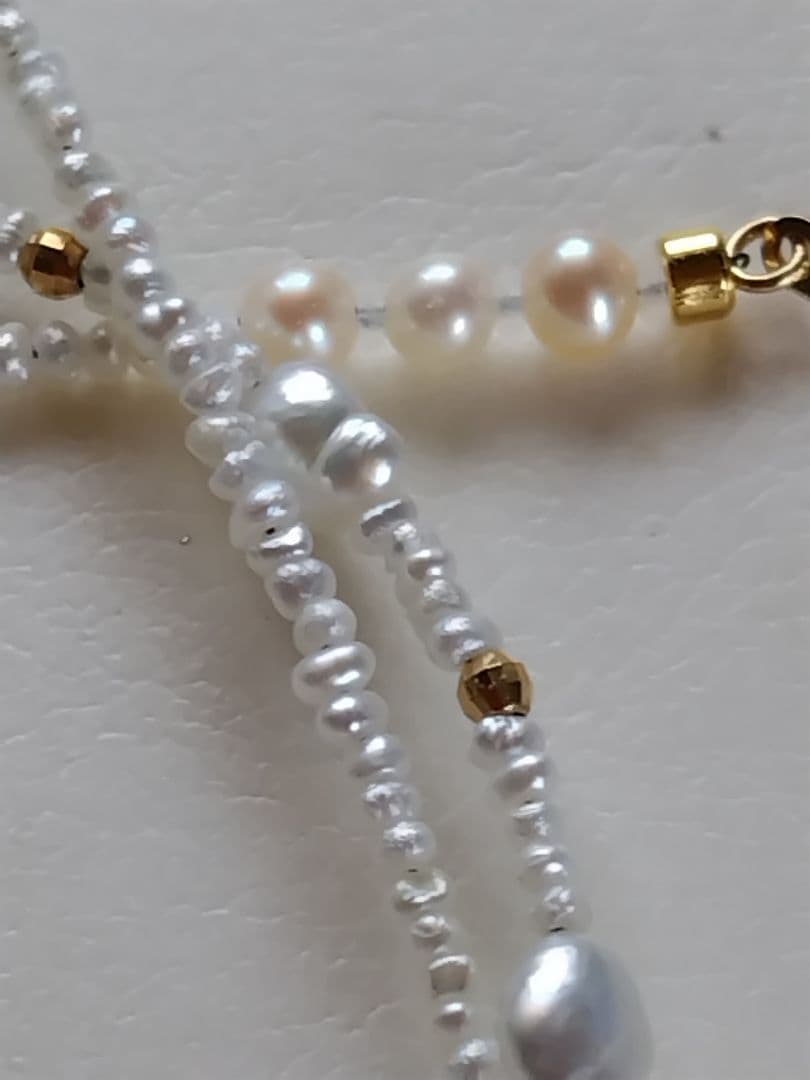 K18 アコヤ真珠ケシパール、あこや砂芥子パールの、オメガ風ネックレス