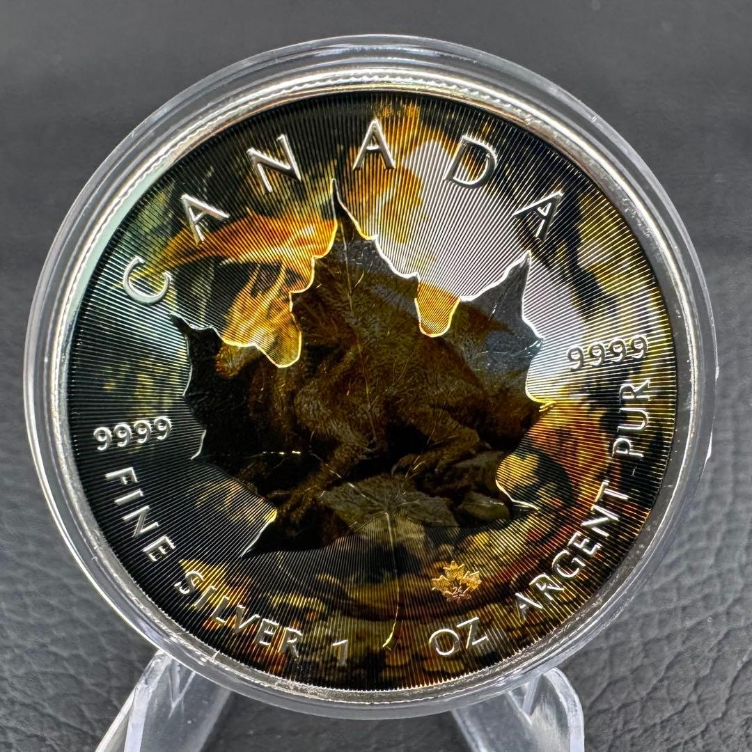 世界100枚限定！ メイプルリーフ 銀貨 カラー ゴールデンドラゴン 1オンス
