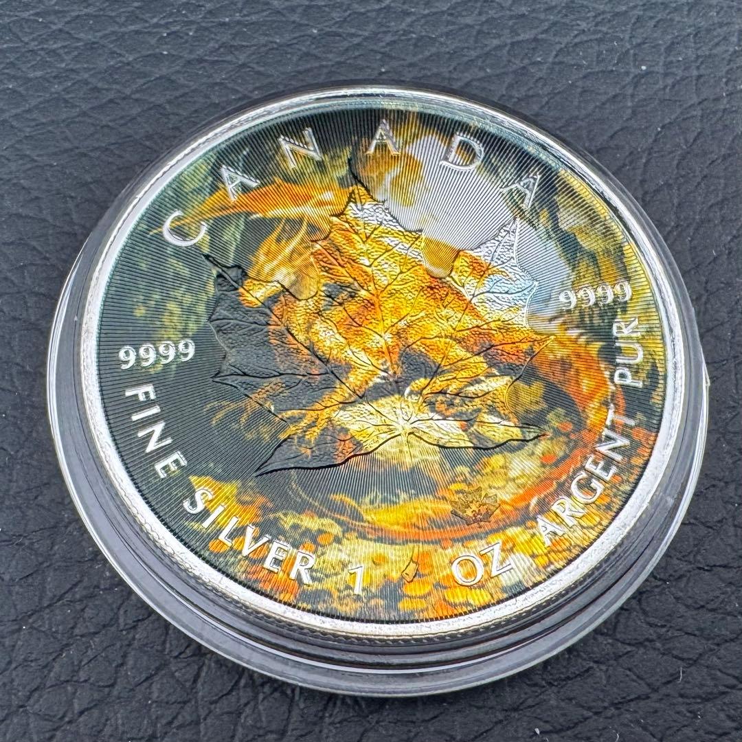 世界100枚限定！ メイプルリーフ 銀貨 カラー ゴールデンドラゴン 1オンス