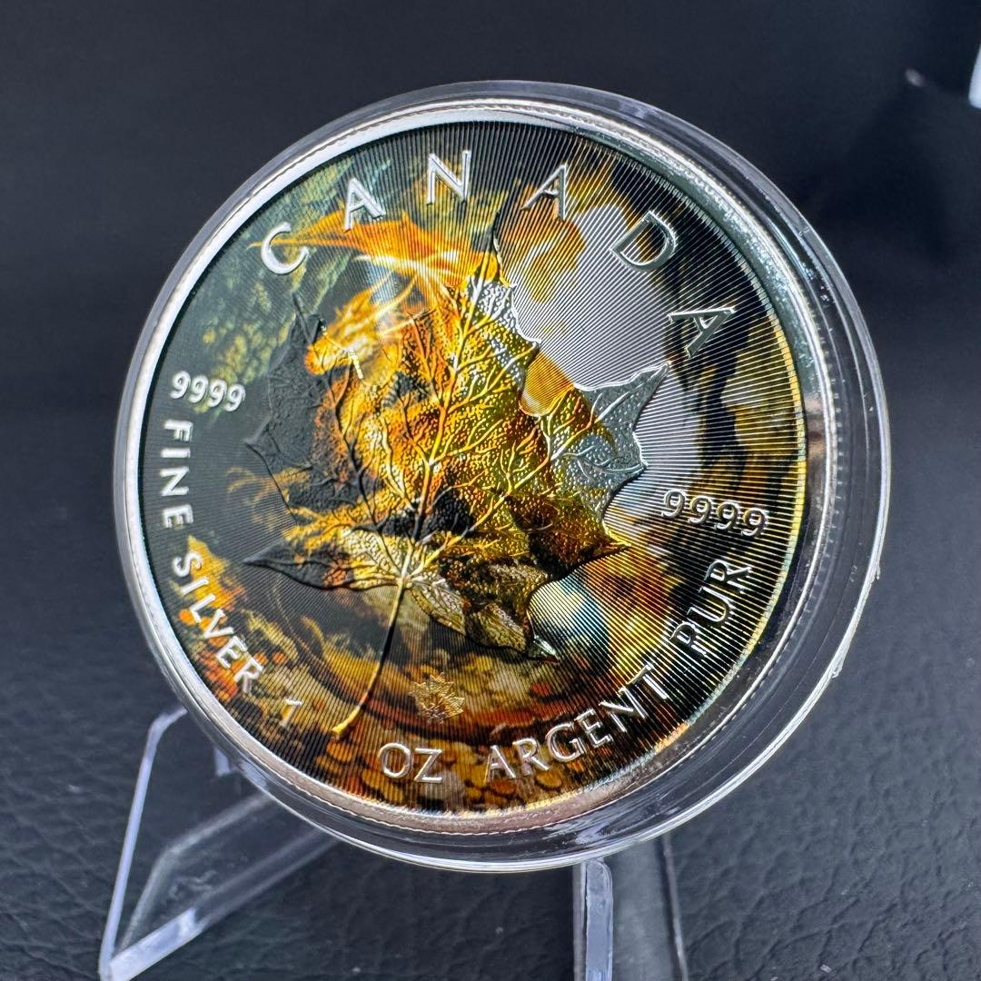 世界100枚限定！ メイプルリーフ 銀貨 カラー ゴールデンドラゴン 1オンス