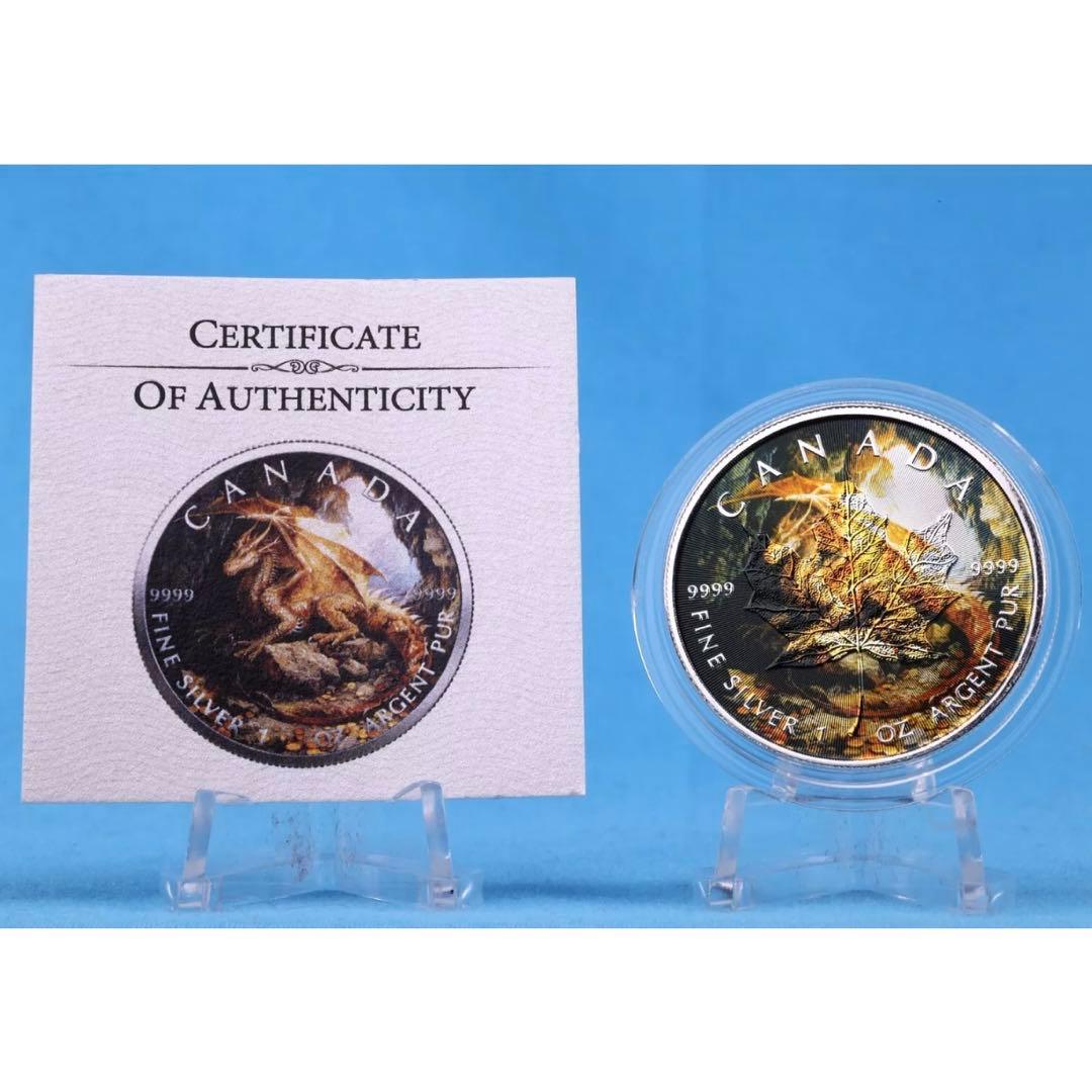 世界100枚限定！ メイプルリーフ 銀貨 カラー ゴールデンドラゴン 1オンス