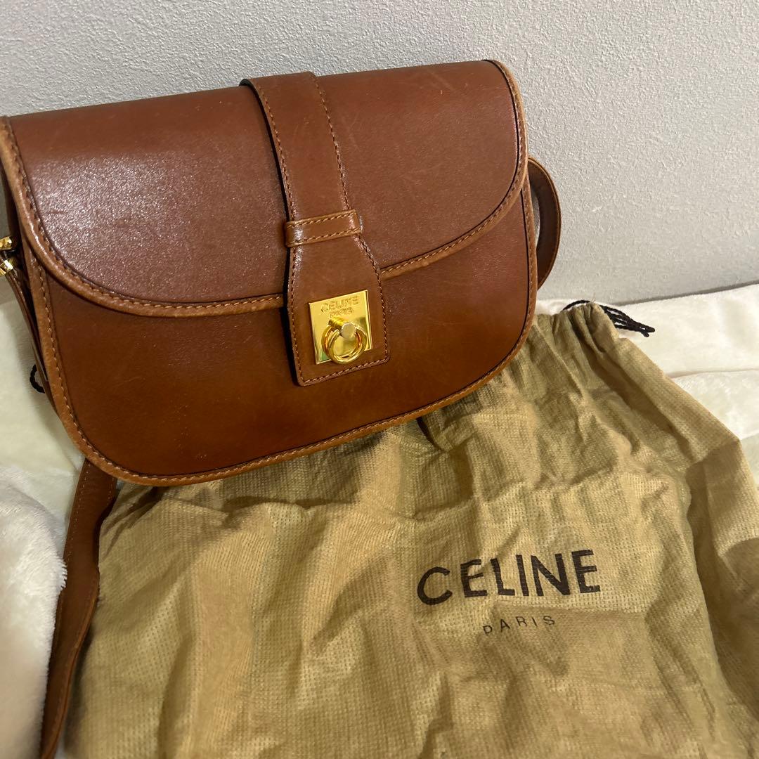 即配送！オールド CELINE ショルダーバッグ ブラウン