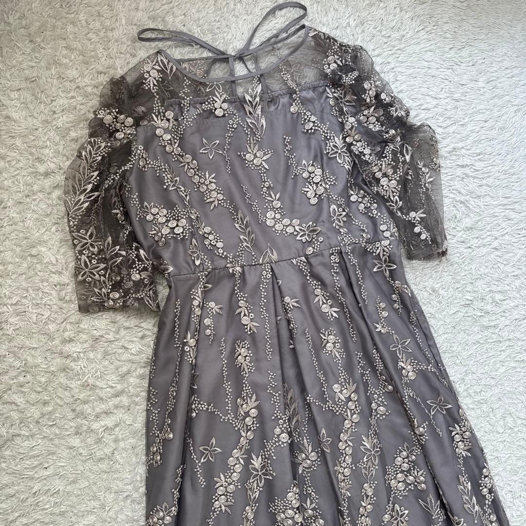 美品 niana 刺繍レース バックリボン パーティードレス 二次会 LL